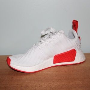 Adidas Men's NMD R2 Primeknit Running Shoes WhiteRed #BA7253 Adidas Men's NMD R2 Primeknit Running Shoes WhiteRed #BA7253